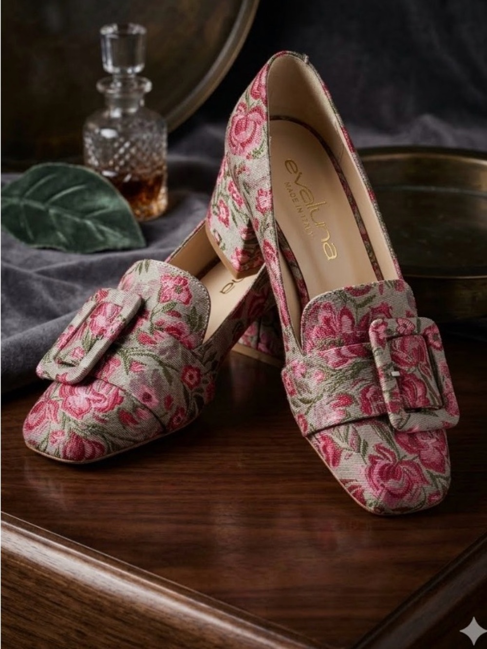 Evaluna Italy Floral Brocade Buckled Loafers
